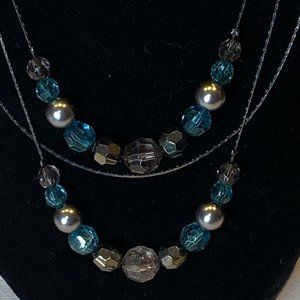 Fashion Jewelry Shades of Blue and Grey Necklace and Earring Set